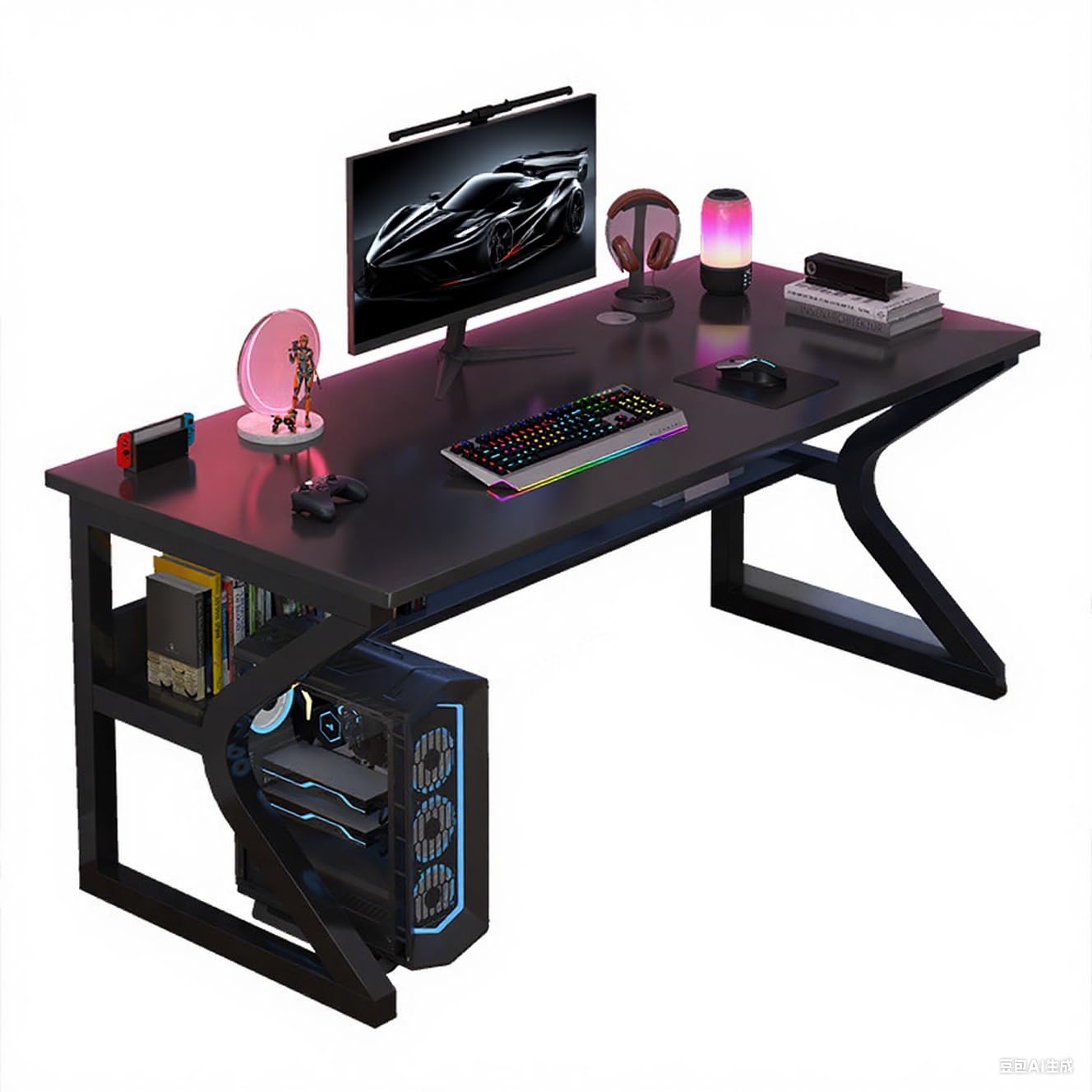 Scrivania per computer piccola Garvee da 31" con gancio per cuffie per ufficio domestico e camera da letto, robusta e durevole, compatta, in legno e acciaio di alta qualità