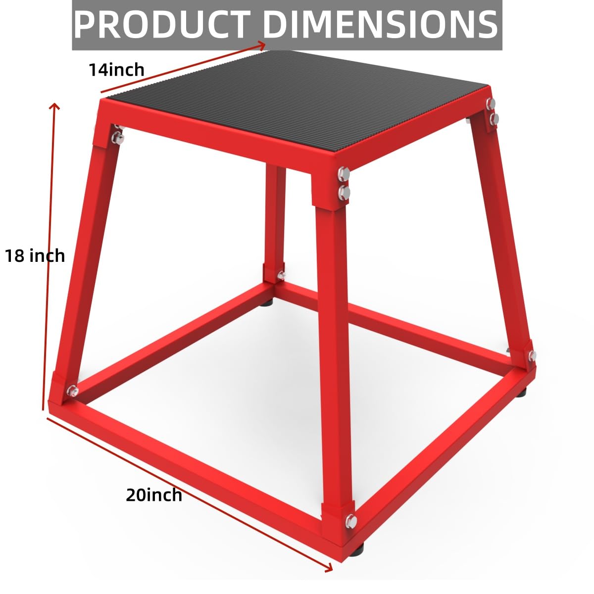 Box Salto Pliometrico Garvee 18 Pollici Acciaio con Gomma Antiscivolo - Ideale per Allenamento Casa Festa del Papà, Rosso 18x18x12"