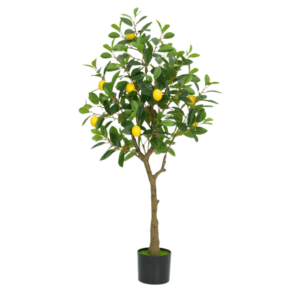 Garvee Albero di limone artificiale da 4 piedi, realistico, in filo di plastica malleabile, robusto vaso di cemento per ufficio e casa, verde e giallo