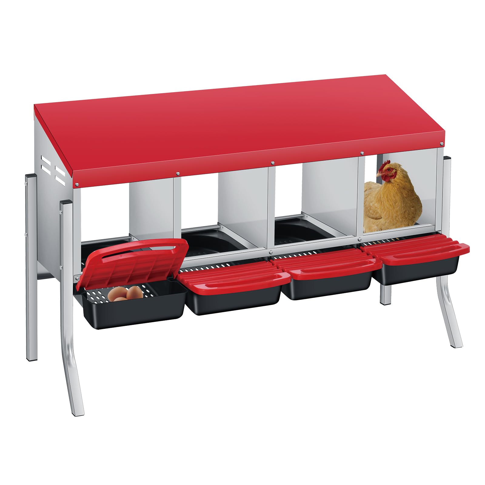 Nido per galline Garvee a 3 fori, in metallo, antiruggine, vassoio rimovibile per fattoria e giardino