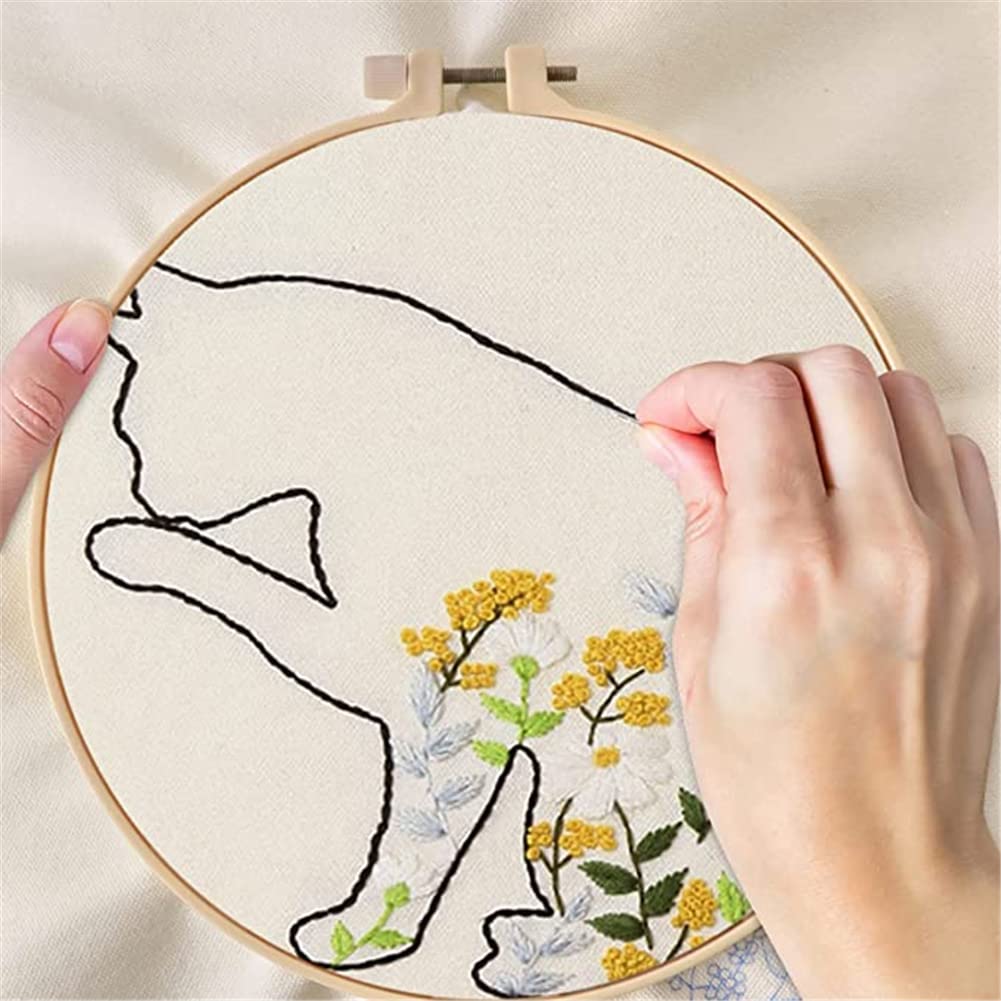 Kit da ricamo Garvee da 3 pezzi per principianti con schema, istruzioni, borsa da ricamo, telaio da ricamo, kit fai da te per punto croce per borse di tela, adulti