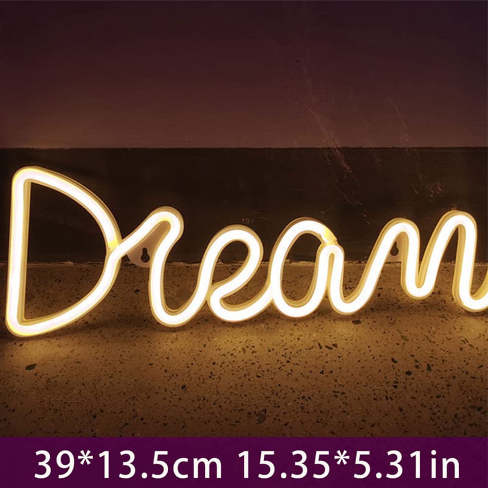 GARVEE Neon Wall Light Dream 39x13,5 cm LED USB alimentato luce calda insegne per camera da letto, bar, matrimonio