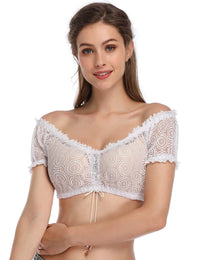 Camicetta Dirndl Garvee da donna, elegante camicetta in pizzo con coulisse, camicetta tradizionale a maniche corte per l'Oktoberfest, bianca, taglia 36