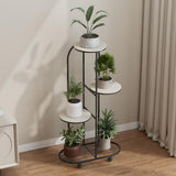 Garvee Portavasi in metallo a 4 ripiani con ruote per balcone, giardino, soggiorno, nero, robusto e versatile - Nero