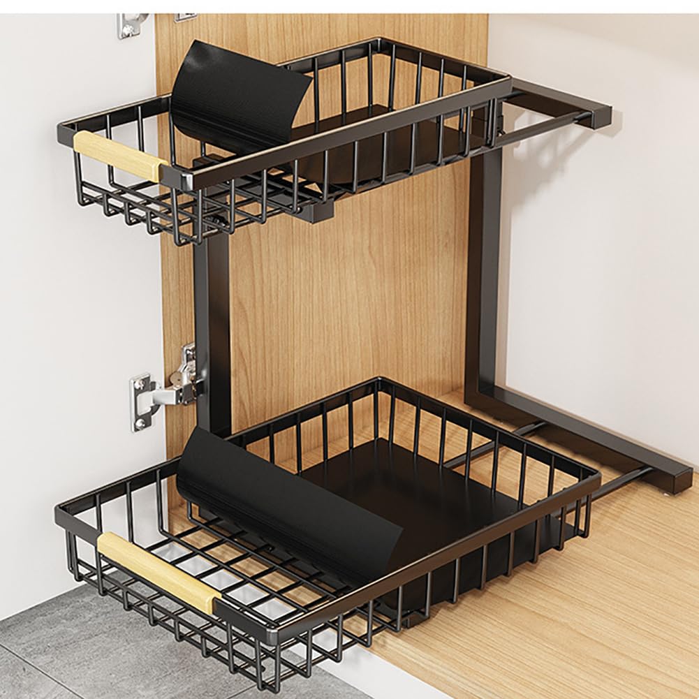 Garvee Organizer sottolavello in formato L con ripiano scorrevole a 2 livelli per cucina e bagno, altzza regolabile, antiruggine, acciaio al carbonio