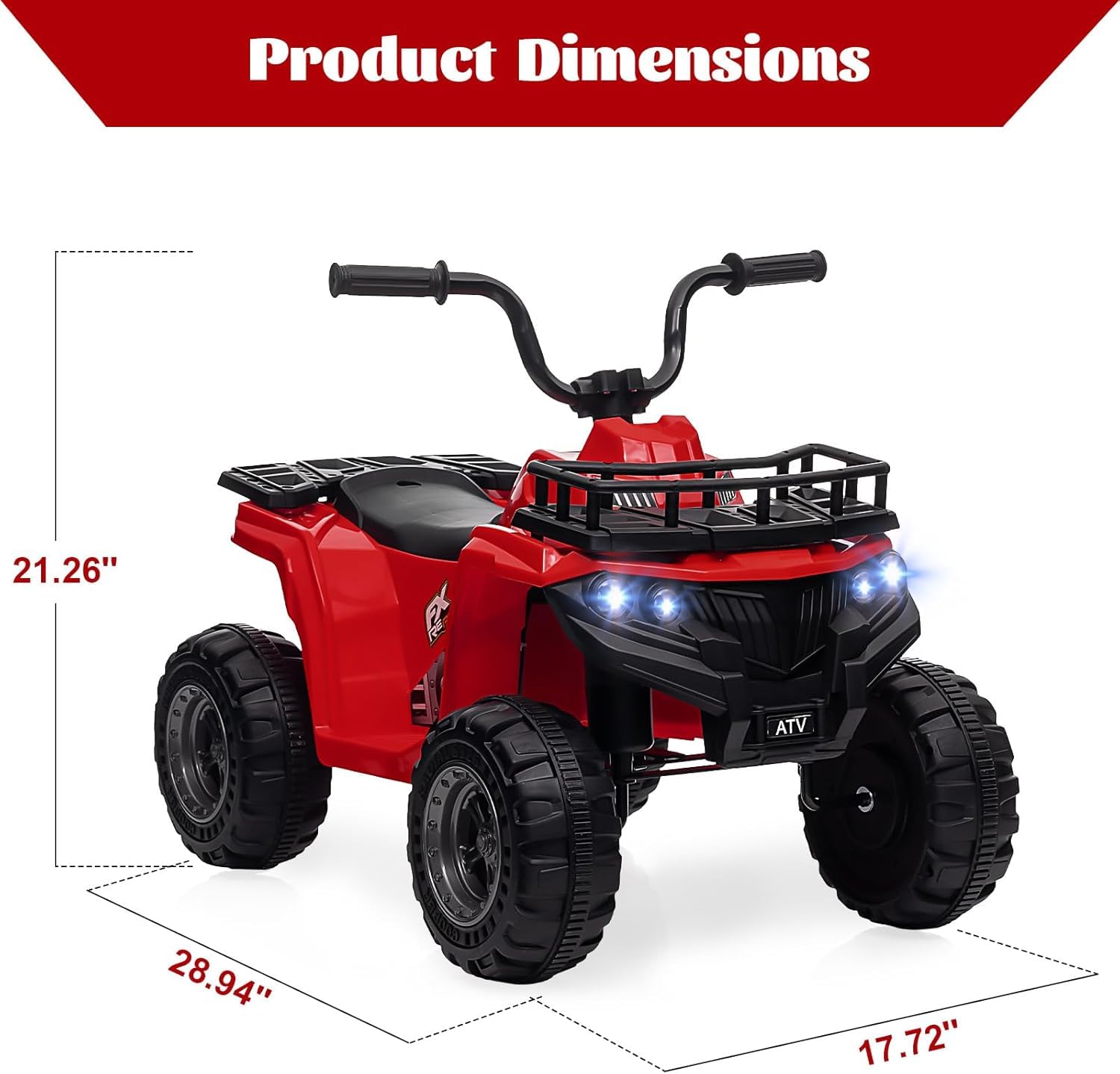 Quad elettrico Garvee 12V per bambini dai 2 ai 5 anni, auto giocattolo elettrica ATV con luci a LED, musica, design antiurto, giocattolo robusto per esterni, controllo sicuro della velocità, batteria da 12V