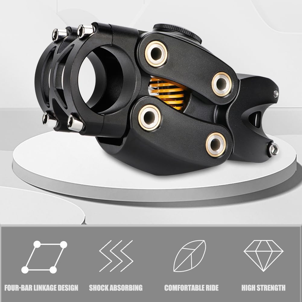 Garvee 7° 45mm Regolabile Ammortizzato Attacco Manubrio MTB BMX, Struttura 4-Link, Molla Variabile, Assorbimento Urti, Comfort Spalla, Nero