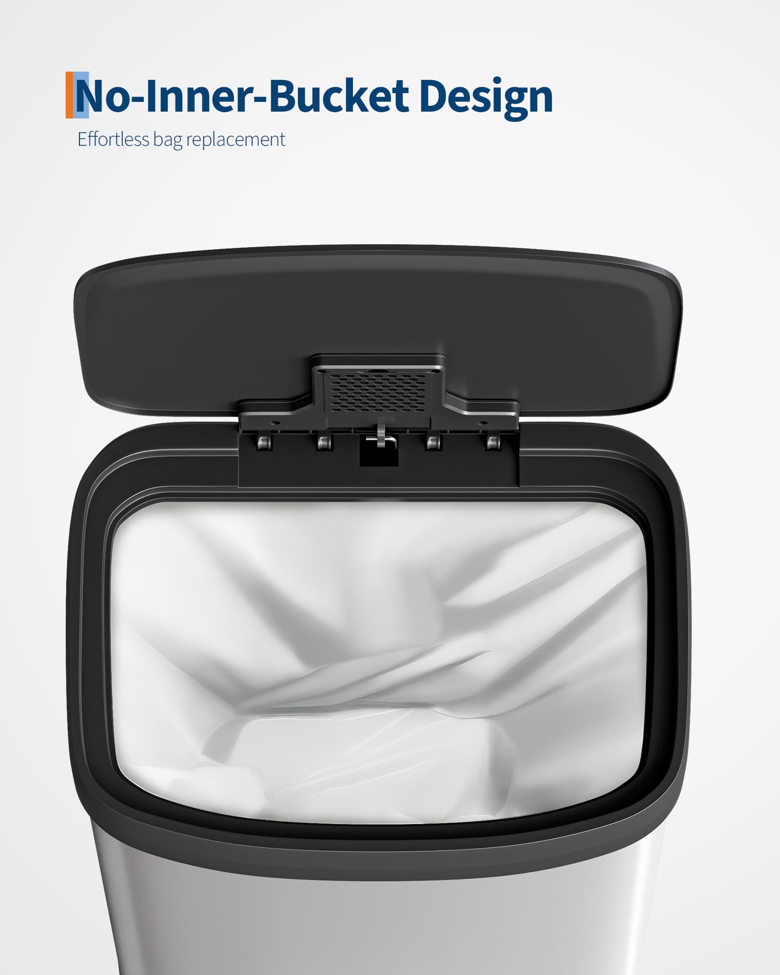 Pattumiera in metallo Garvee da 80 litri con coperchio, antiruggine, chiusura ammortizzata, bianca, per cucina e ufficio, compatta, resistente