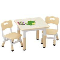 Garvee Set Tavolo e 2 Sedie per Bambini Regolabile in Altezza 4 in 1 MDF e Plastica per Studio e Gioco, 23.6"x23.6", Multicolore