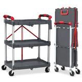 Carrello di servizio pieghevole Garvee a 3 ripiani, struttura in alluminio, pieghevole, per ufficio e casa, capacità di carico di 56 libbre, nero