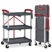 Carrello di servizio pieghevole Garvee a 3 ripiani, struttura in alluminio, pieghevole, per ufficio e casa, capacità di carico di 56 libbre, nero