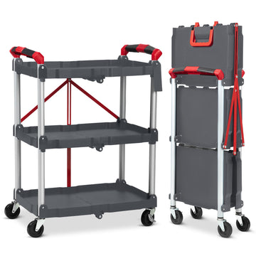 Carrello di servizio pieghevole Garvee a 3 ripiani, struttura in alluminio, pieghevole, per ufficio e casa, capacità di carico di 56 libbre, nero