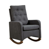 Garvee Sedia a Dondolo Moderna in Tessuto con Orsetto, Schienale Alto, Tasche Laterali, Gambe in Legno di Gomma, Poltrona Imbottita, Grigio, per Soggiorno e Cameretta - Deep Grey
