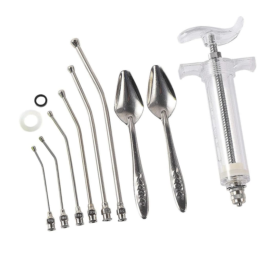 Garvee Set Alimentazione Uccelli 20ml con Tubicini Curvi e Cucchiai in Acciaio Inox per Pappagalli e Pulcini, Misurazione Precisa, Materiali Resistenti