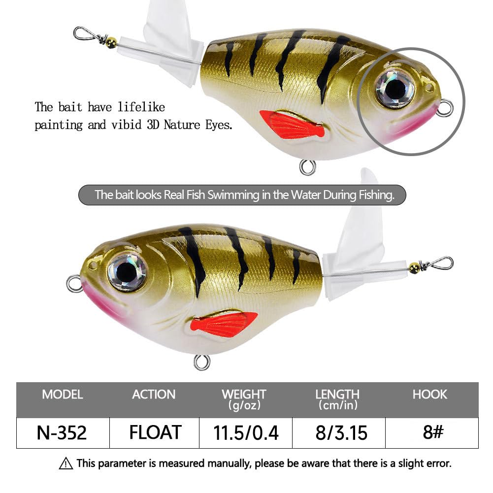 Set di esche da pesca Garvee Topwater, 5 pezzi, ami BKK, popper per acqua dolce e salata, 8 cm, 11,5 g, coda rotante