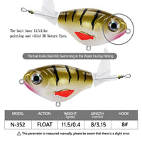 Set di esche da pesca Garvee Topwater, 5 pezzi, ami BKK, popper per acqua dolce e salata, 8 cm, 11,5 g, coda rotante