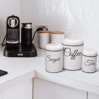 Contenitori per la conservazione Garvee con coperchio, set da 3, contenitori in metallo per caffè, tè e zucchero, bianchi, 1,5 l, ermetici, impilabili