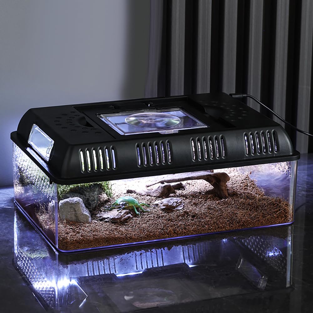 GARVEE Rettile Tank Rettile Feeding Box con funzione di ingrandimento luminosa per habitat Recinto ventilato Terrario di riproduzione per insetti Rettili Anfibi
