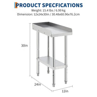 Tavolo da griglia in acciaio inossidabile Garvee 12x24x30 pollici con deflettore da 2 pollici e blocchi ruota per cottura e barbecue, capacità di carico di 660 libbre, certificato NSF, struttura robusta, argento