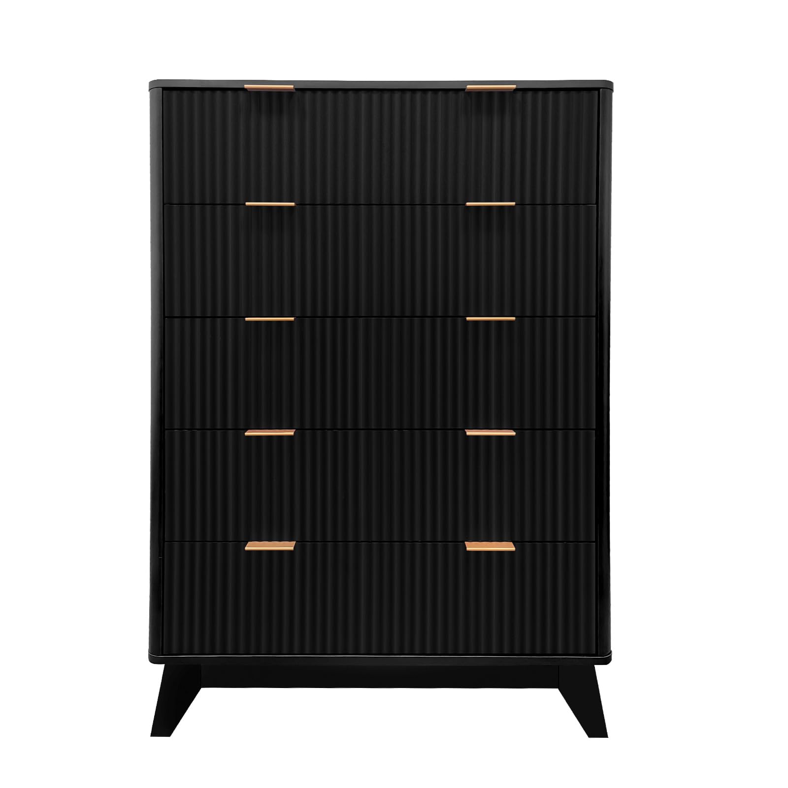 Cassettiera alta in legno Garvee, 5 cassetti, design scanalato, MDF moderno, robusta, per soggiorno, camera da letto, cameretta dei bambini, bianca