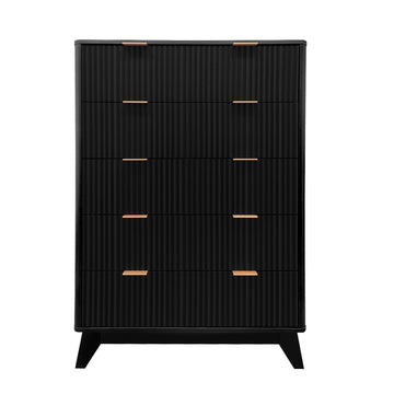 Cassettiera alta in legno Garvee, 5 cassetti, design scanalato, MDF moderno, robusta, per soggiorno, camera da letto, cameretta dei bambini, bianca