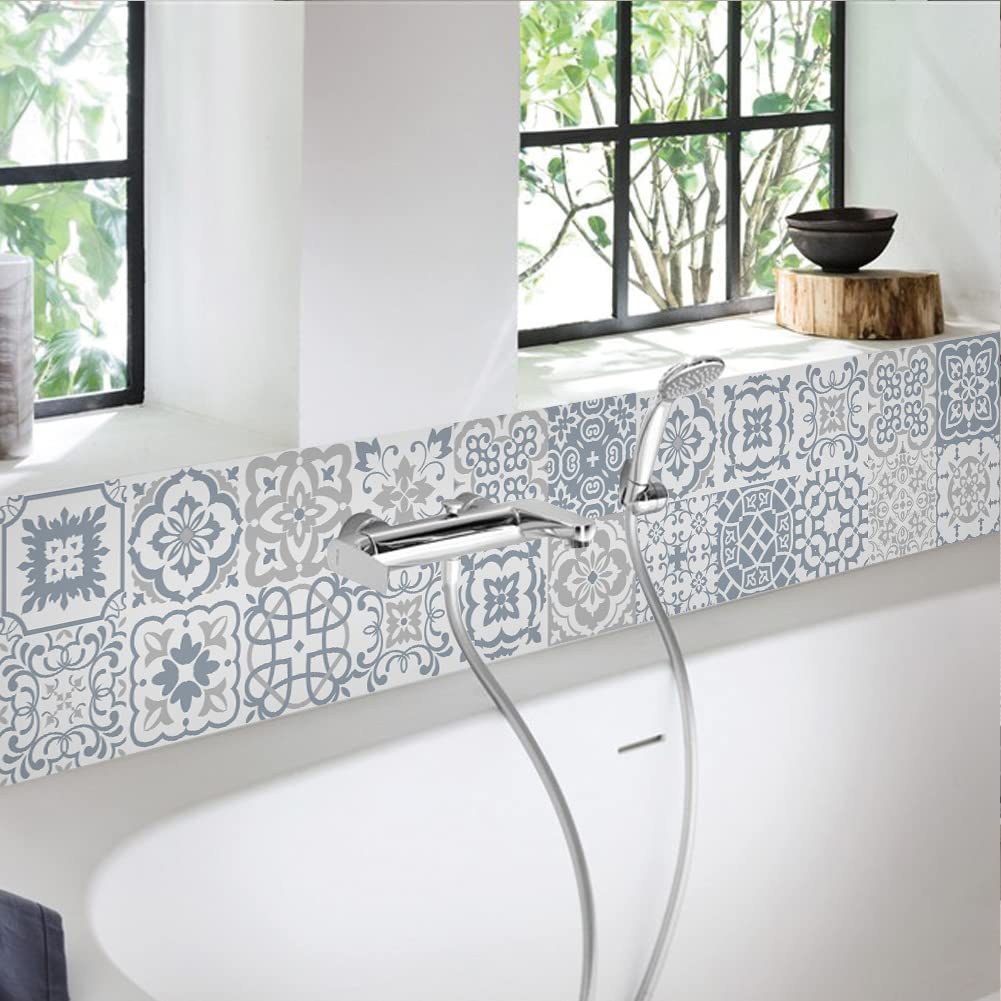GARVEE 24 pezzi adesivi per piastrelle in vinile autoadesivi vintage per cucina e bagno 10x10 cm grigio resistenti all'acqua e al calore