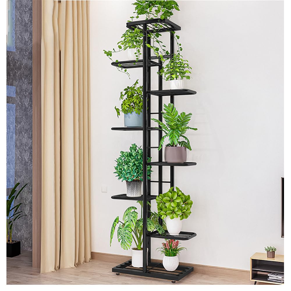 Supporto per piante Garvee, 8 ripiani, metallo, antiscivolo, mensola angolare impermeabile per soggiorno, balcone, giardino, nero