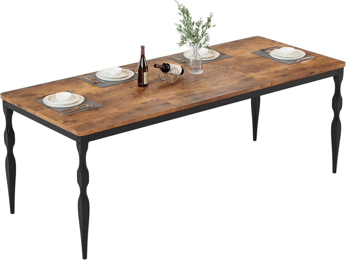 Tavolo da pranzo Garvee da 71 pollici, rettangolare, robusto tavolo in legno con gambe in metallo, per cucina e sala da pranzo, per 6-8 persone, resistente ai graffi, stabile, legno naturale