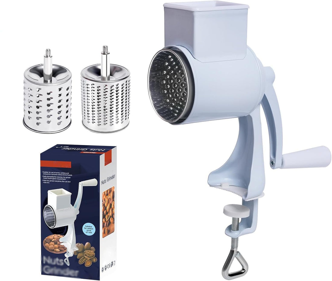 Grattugia a tamburo in acciaio inox Garvee con manovella - Multifunzionale per noci, formaggio e spezie in bianco per la cucina