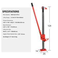 Cric agricolo per impieghi gravosi Garvee da 3 tonnellate, capacità di sollevamento elevata di 48", rosso per trattori e veicoli fuoristrada