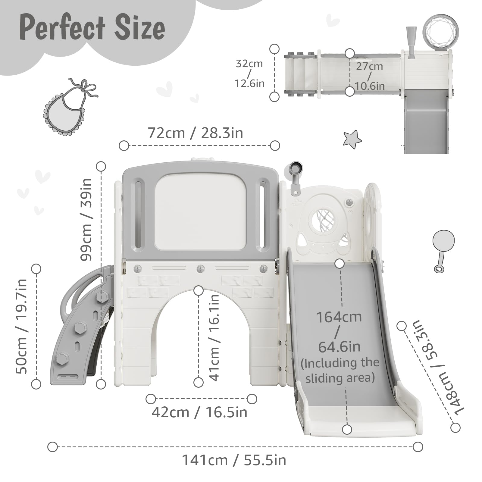 Garvee 8 in 1 Scivolo per bambini, parco giochi per interni ed esterni, con scala di arrampicata, canestro da basket, HDPE telescopico
