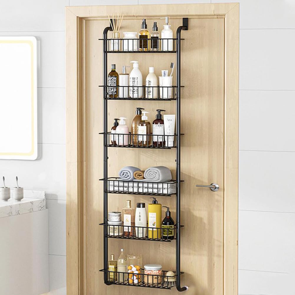 Garvee Tür Hängeorganizer, 6 Körben Türregal Zum Einhängen, Küche Organizer Gewürzregal Wand Küchenregal Hängend Tür Organizer Für Bad, Küche, Speisekammer, Ohne Bohren, Schwarz, 39cm B X 27cm T X 160cm H