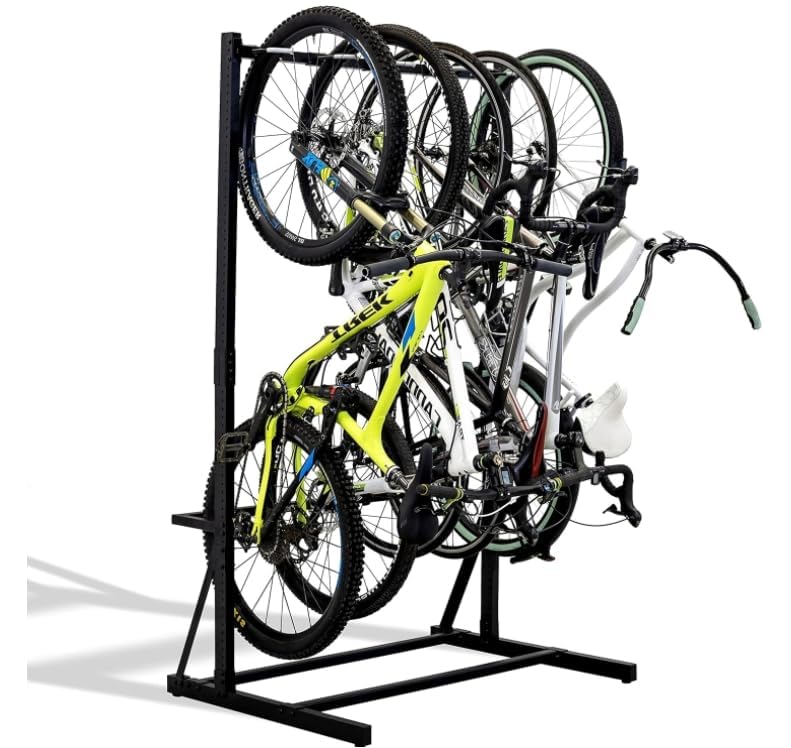 Portabici Garvee per 5 bici, regolabile, indipendente, capacità di carico 300 libbre, acciaio verniciato a polvere, nero, per garage e giardino