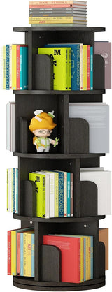 Libreria girevole a 4 ripiani Garvee, esposizione a 360°, legno impermeabile, acciaio robusto, nero, per cameretta e studio dei bambini, salvaspazio, 15,7x15,7x51,2 pollici - rosso