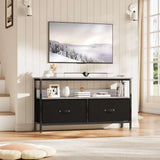 Garvee Mobile TV Stand With 2 Fabric Drawers And Wood Shelves For Living Room, 32-50 Inch, Rustic Design - Nero
