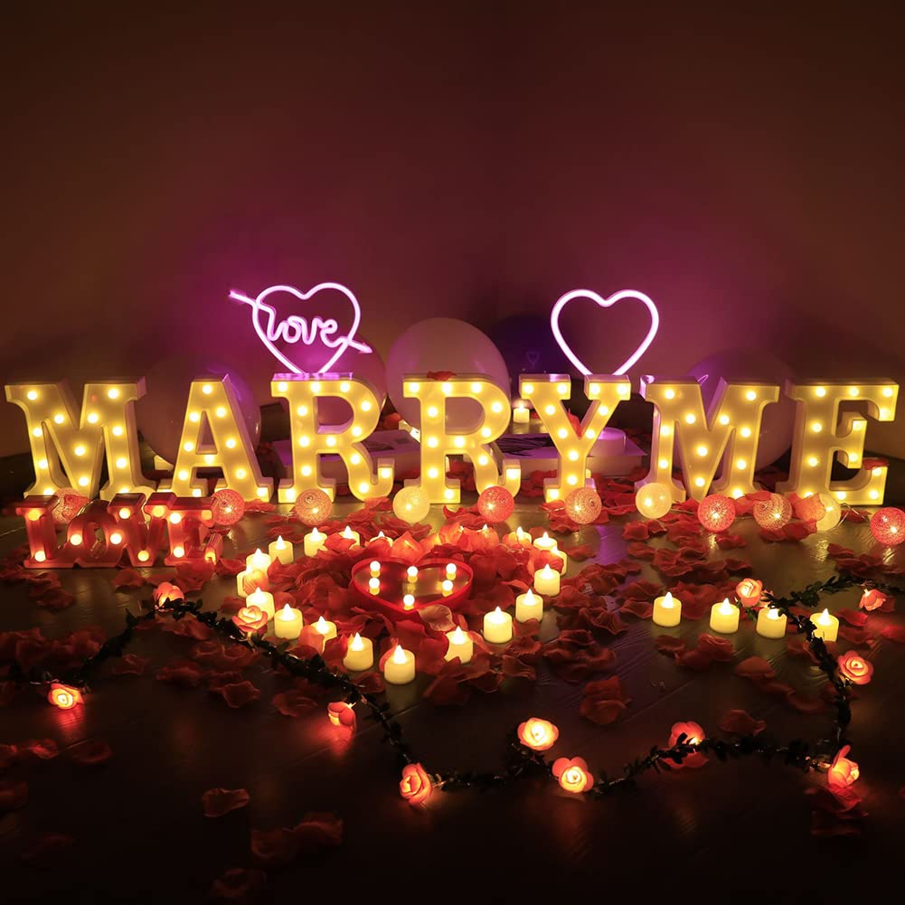 GARVEE MERRY ME - Lettere luminose a LED per proposte di matrimonio e celebrazioni nuziali, bianco caldo, 7 pezzi