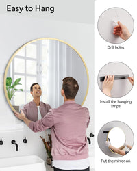 Specchio da bagno rotondo dorato Garvee da 24 pollici con vetro HD opaco e cornice in metallo, anti-distorsione, per il soggiorno