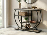 Garvee Tavolo da Ingresso Rustico 99 cm con 4 Ripiani, Struttura Geometrica in Metallo, Legno Ingegnere, Salvaspazio, Stile Moderno, Perfetto per Appartamenti