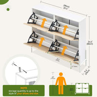 Scarpiera Garvee, scarpiera stretta in rattan con 4 ante, per corridoio/ingresso, 100x24x88 cm, bianco