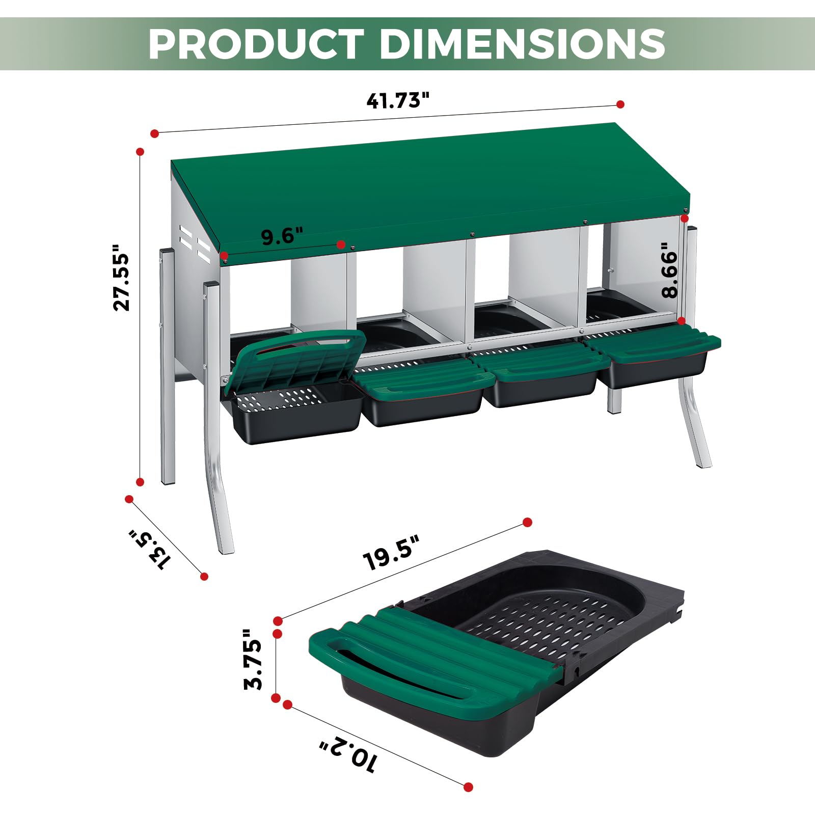 Nido per polli Garvee a 3 fori, in metallo, antiruggine, vassoio rimovibile per pollaio, fattoria, comodo, robusto