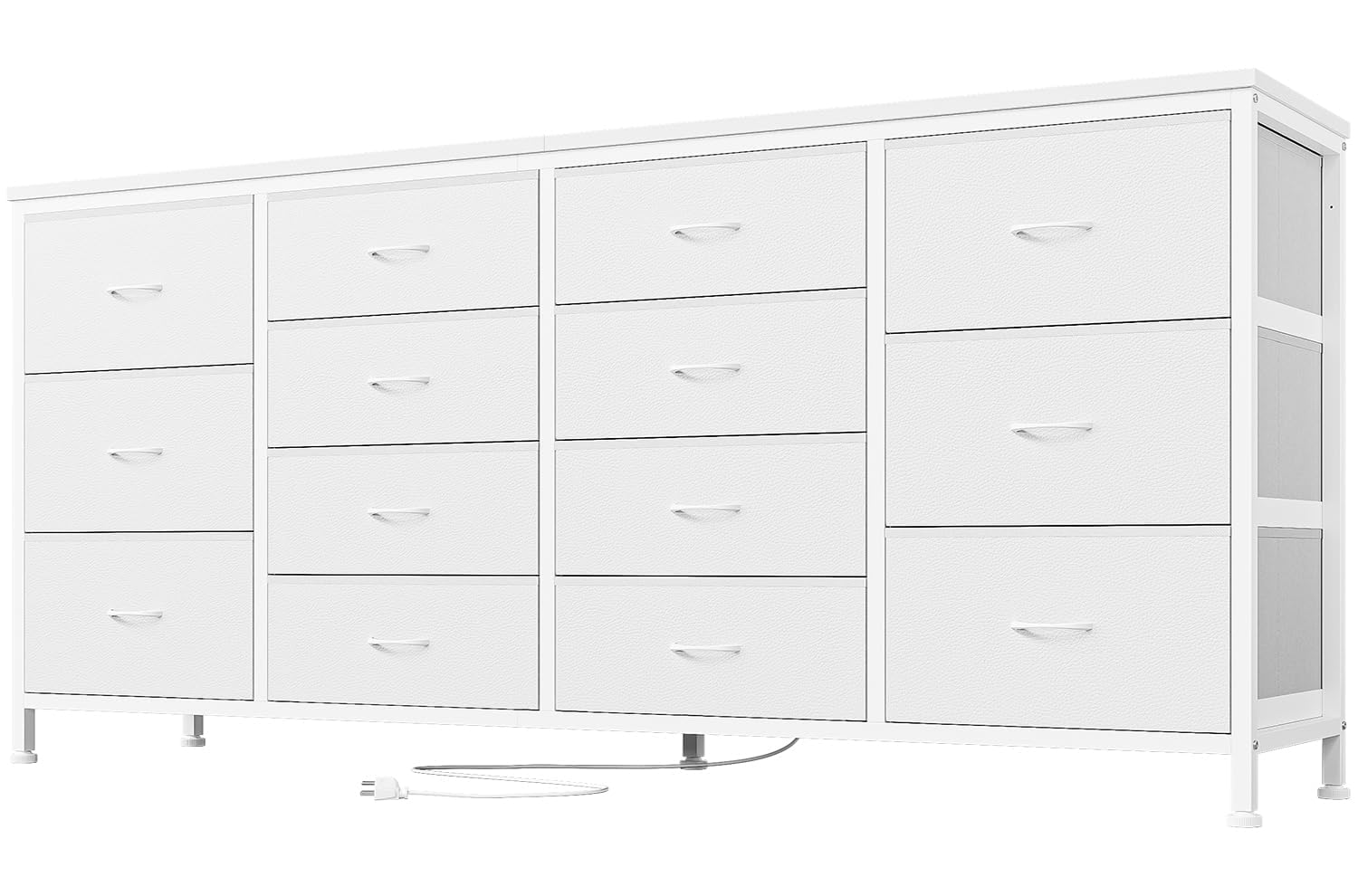 Mobile TV Garvee da 160 cm con 14 cassetti e prese per soggiorno, camera da letto, sala da pranzo, bianco