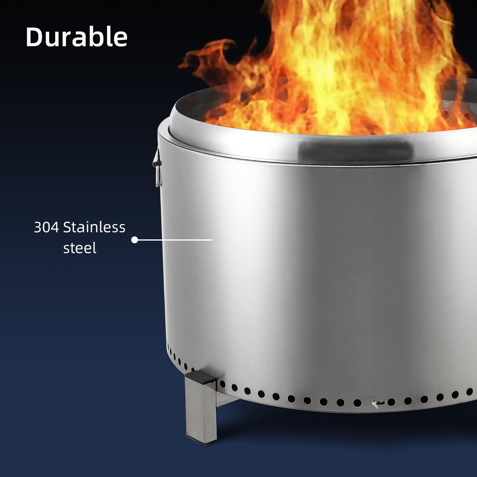Braciere da 69 cm senza fumo – braciere in acciaio inox con piastra raccogli cenere rimovibile e manici per giardino e terrazza