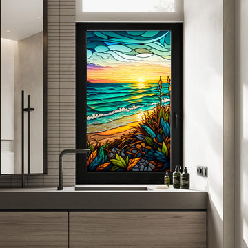 Pellicola per finestre in PVC Garvee 60x100cm motivo tramonto sul mare, protezione UV, isolamento termico, colorata, per finestre residenziali e uffici