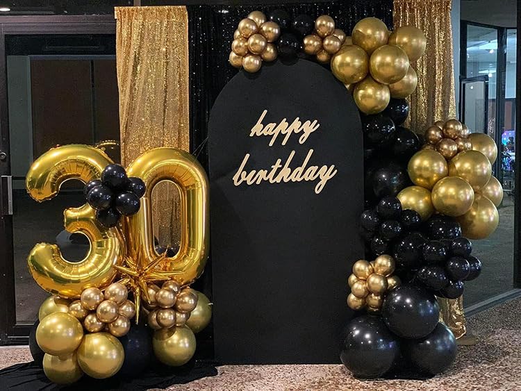 Garvee Arch Backdrop Stand Cover Set - Copertura per arco nuziale in spandex - Doppia faccia - 7.2 piedi a forma di U e 5 piedi a mezzaluna - Nero - Decorazione per feste