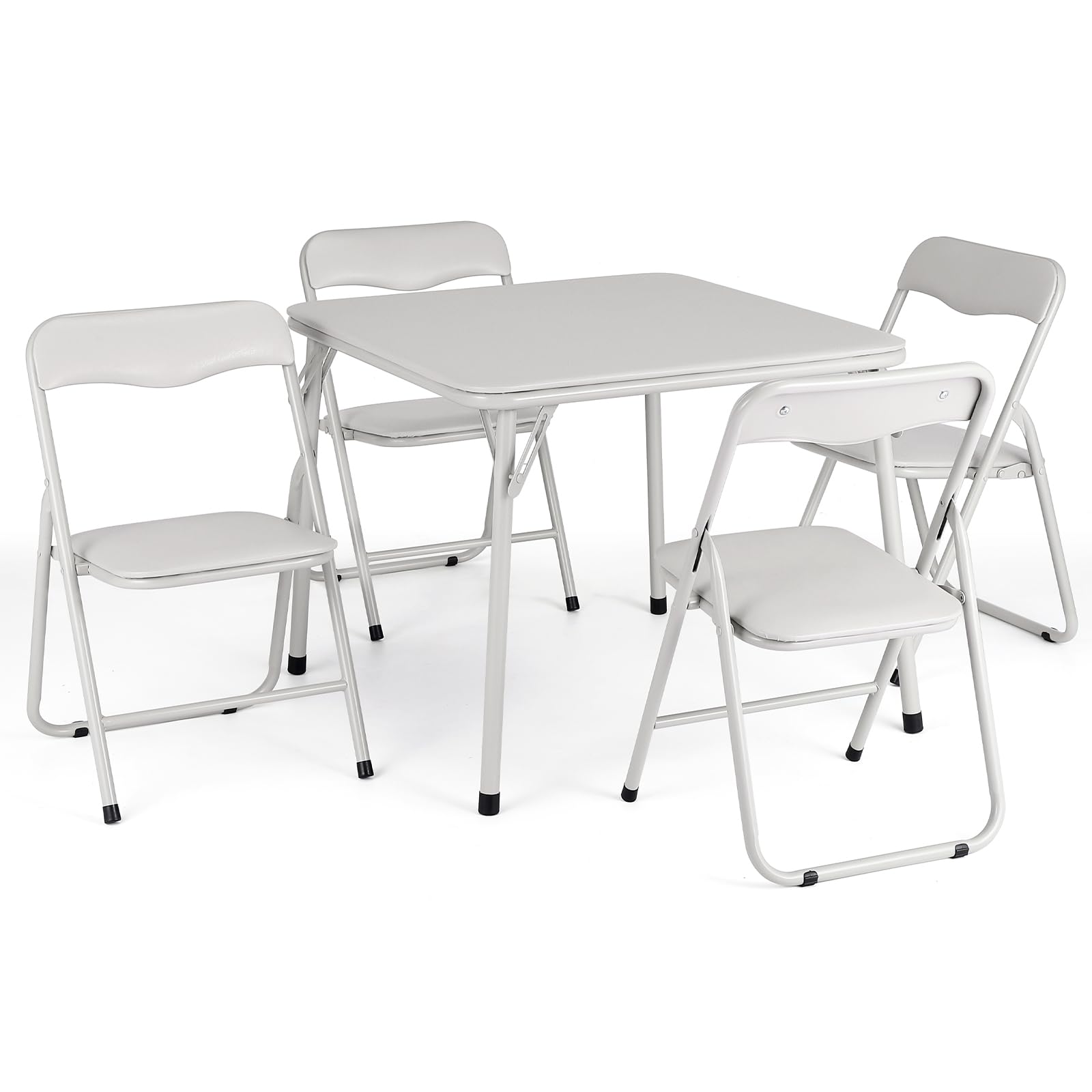 Set tavolo e sedie pieghevoli per bambini Garvee, 5 pezzi, struttura in metallo, rivestimento, beige, per mangiare e giocare