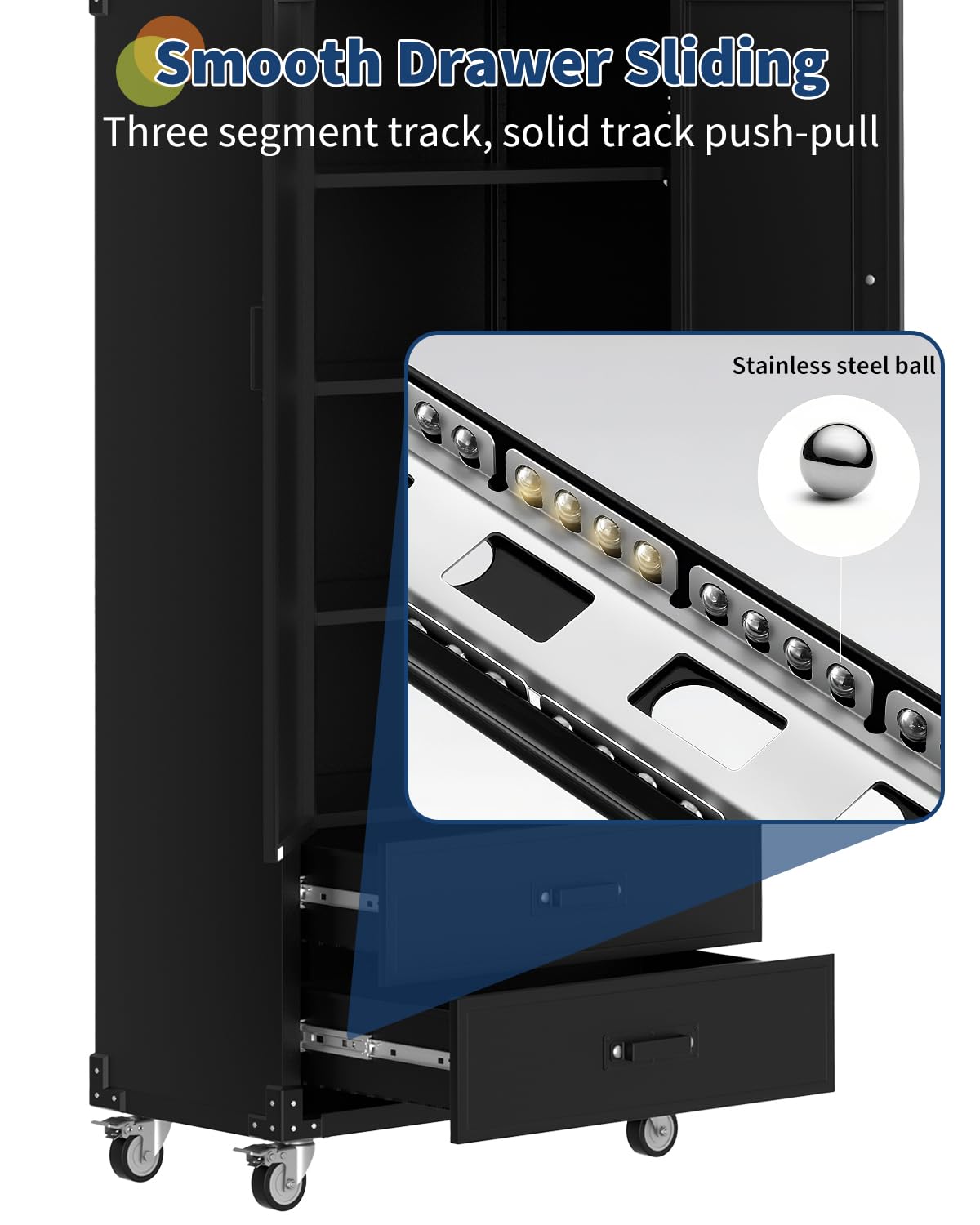 Mobiletto Portaoggetti Metallo Garvee 72" Grigio con Ruote Bloccabili - 2 Cassetti + 3 Ripiani Regolabili per Officina Ufficio | Ideale Festa del Papà