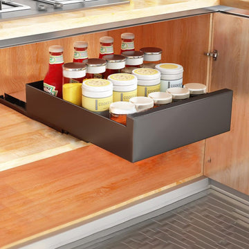 Organizzatore estensibile per mobili da cucina Garvee in acciaio al carbonio, largo 25 cm, per cucina e bagno, silenzioso, autoadesivo, capacità di carico di 55 libbre