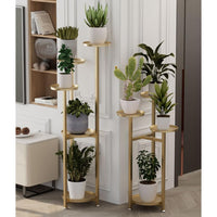 Supporto per piante multilivello Garvee, mensola angolare, altezza 120 cm, acciaio dorato e bambù, per soggiorno, balcone, salvaspazio