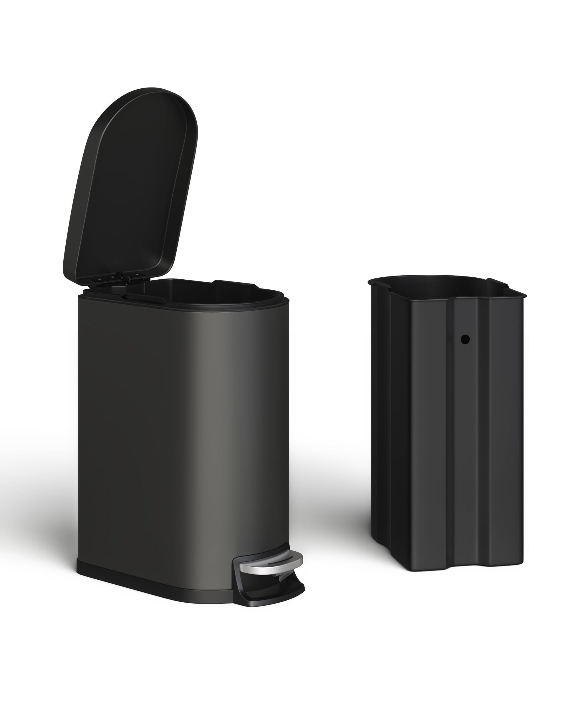 Set di bidoni della spazzatura in metallo Garvee da 13 galloni e 2,6 galloni, antiruggine, pedale, per cucina e bagno, nero, compatto