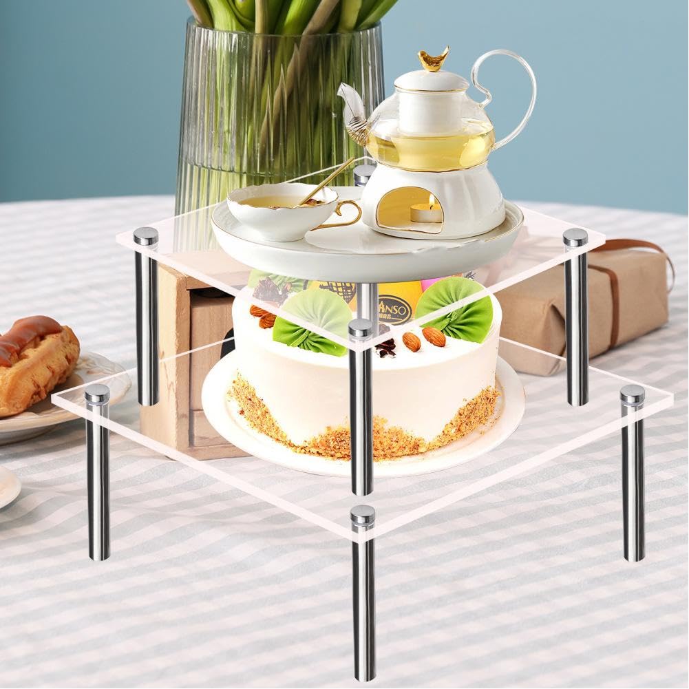Garvee Supporto Acrilico Quadrato per Torte e Dolci Trasparente con Gambe Metalliche Robusto Espositore Professionale per Cupcake per Feste e Matrimoni